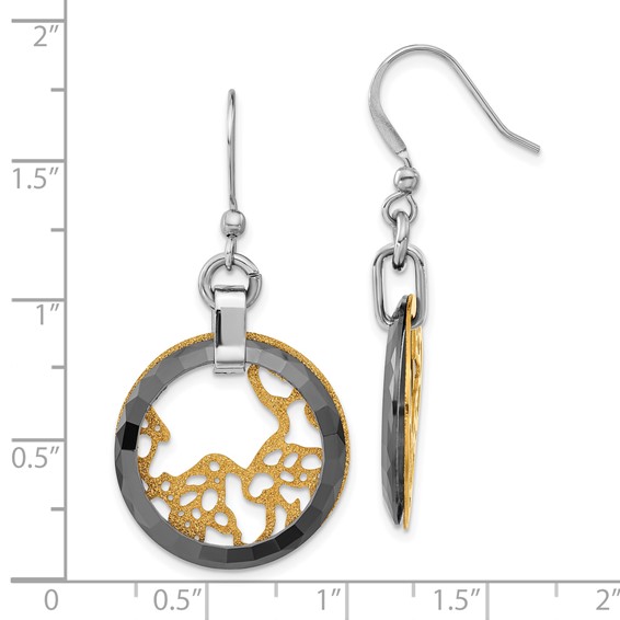 Stainless Steel Yellow IP-Plated & Ceramic Polished/Laser Cut Earrings