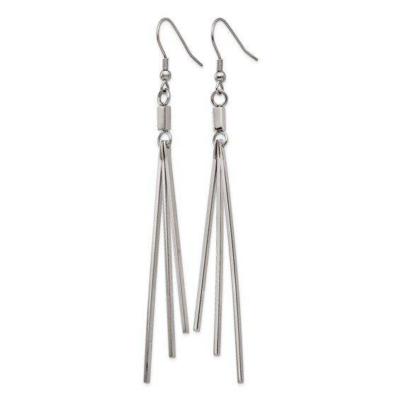 Stainless Steel Polished Graduated Three Bar Dangle Earrings