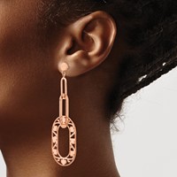 Stainless Steel Polished Rose IP-Plated Heart Post Dangle Earrings view 4