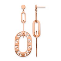 Stainless Steel Polished Rose IP-Plated Heart Post Dangle Earrings view 1
