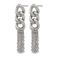 Stainless Steel Polished Chain Post Dangle Earrings view 3