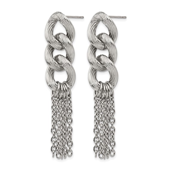 Stainless Steel Polished Chain Post Dangle Earrings