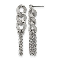 Stainless Steel Polished Chain Post Dangle Earrings view 1