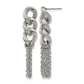 Stainless Steel Polished Chain Post Dangle Earrings