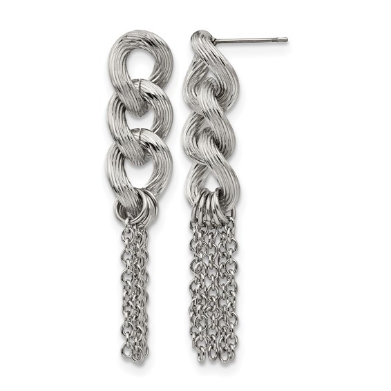 Stainless Steel Polished Chain Post Dangle Earrings