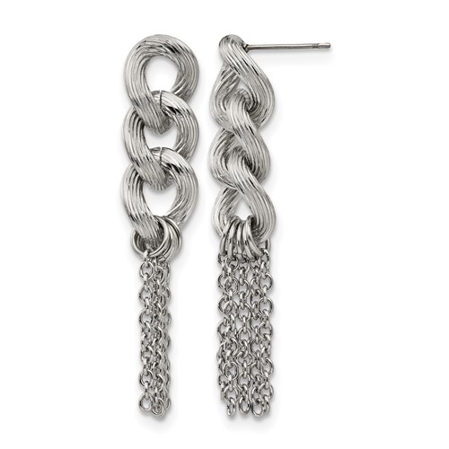 Stainless Steel Polished Chain Post Dangle Earrings