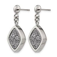 Stainless Steel Polished Earrings with Silver Druzy Post Dangle view 2