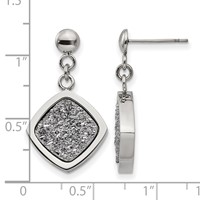 Stainless Steel Polished Earrings with Silver Druzy Post Dangle view 4