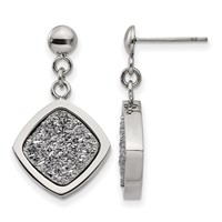 Stainless Steel Polished Earrings with Silver Druzy Post Dangle view 1
