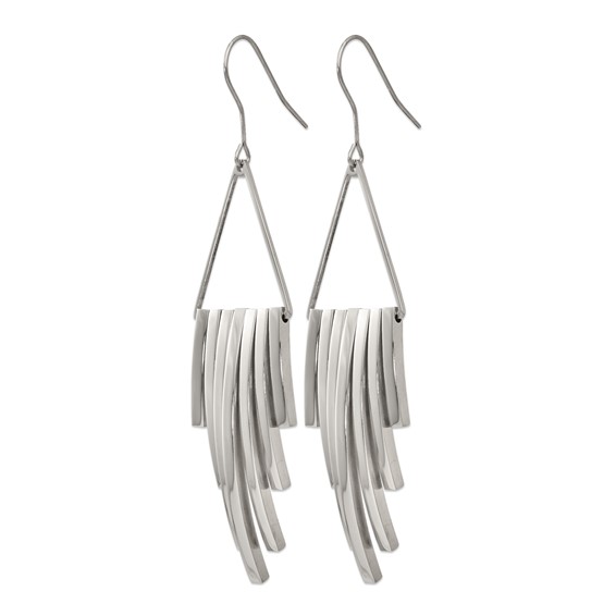 Stainless Steel Polished Triangle w/Bar Dangle Shepherd Hook Earrings