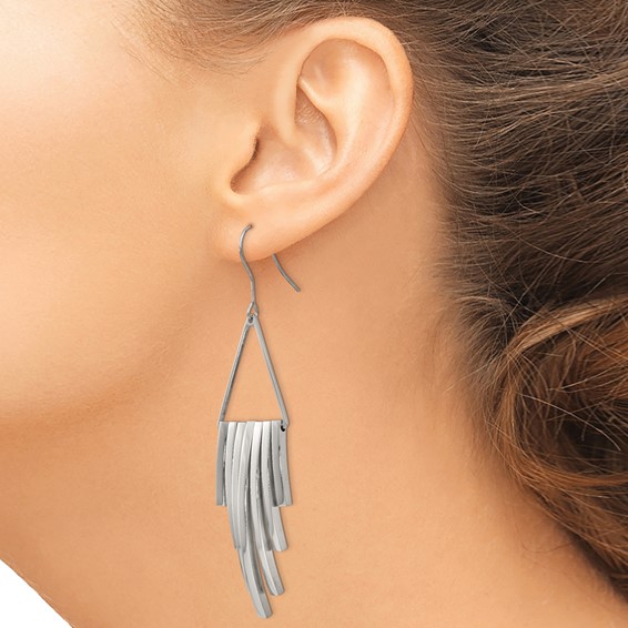 Stainless Steel Polished Triangle w/Bar Dangle Shepherd Hook Earrings