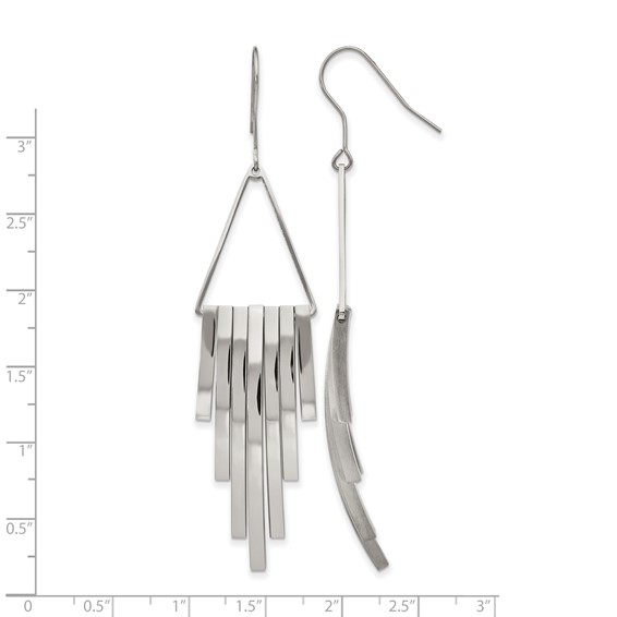 Stainless Steel Polished Triangle w/Bar Dangle Shepherd Hook Earrings