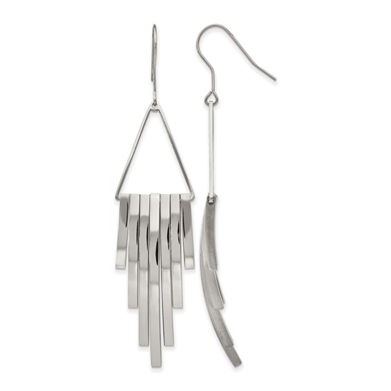 Stainless Steel Polished Triangle w/Bar Dangle Shepherd Hook Earrings