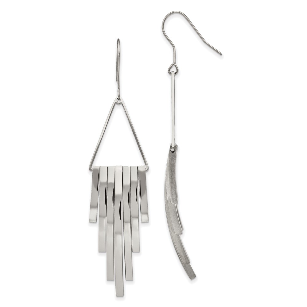 Stainless Steel Polished Triangle w/Bar Dangle Shepherd Hook Earrings