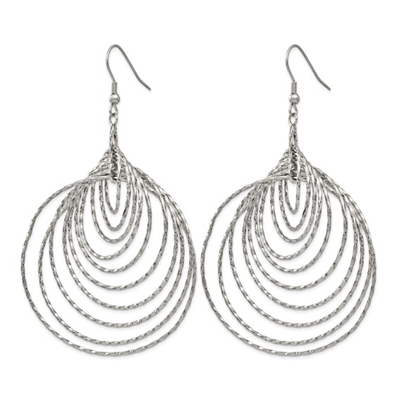 Stainless Steel Polished Twisted Graduated Circles Dangle Earrings