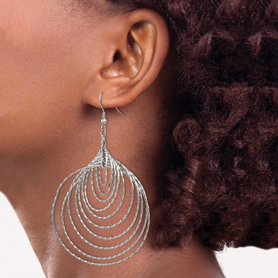 Stainless Steel Polished Twisted Graduated Circles Dangle Earrings
