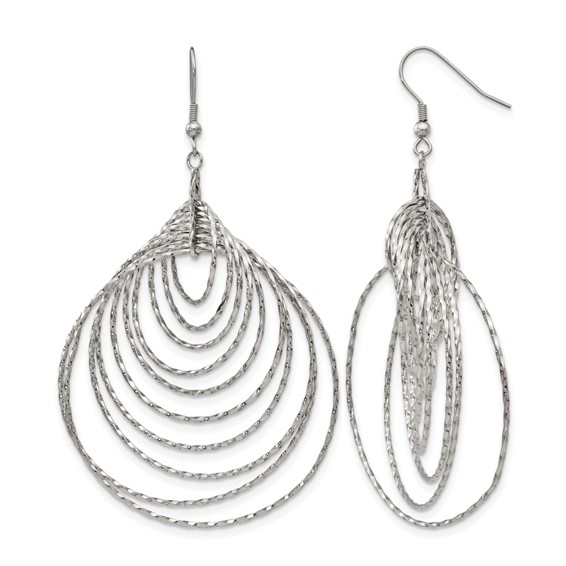 Stainless Steel Polished Twisted Graduated Circles Dangle Earrings