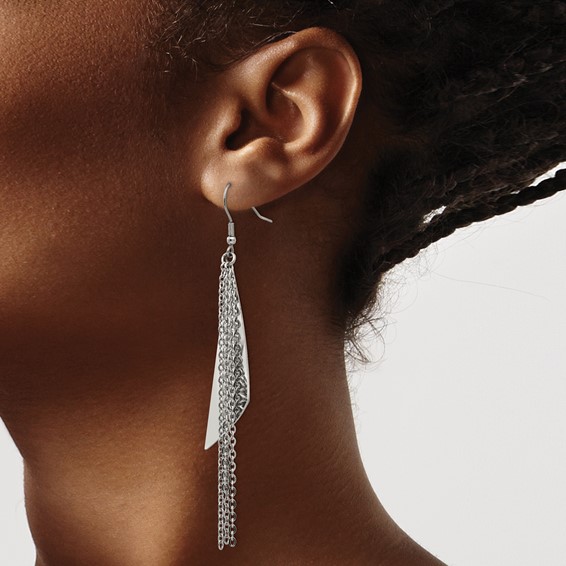 Chisel Stainless Steel Polished Multi Chain Dangle Shepherd Hook Earrings