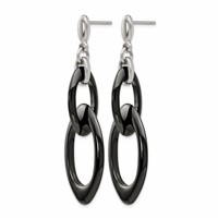 Chisel Stainless Steel Polished Earrings with Black Ceramic Post Dangle view 2
