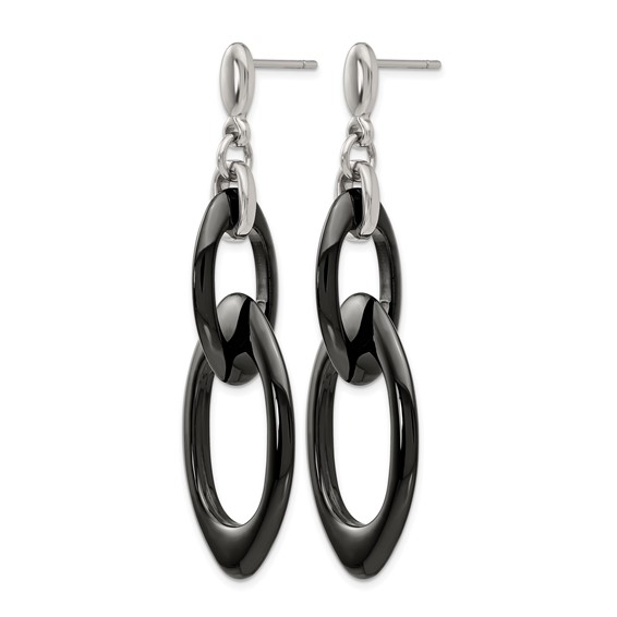 Chisel Stainless Steel Polished with Black Ceramic Post Dangle Earrings