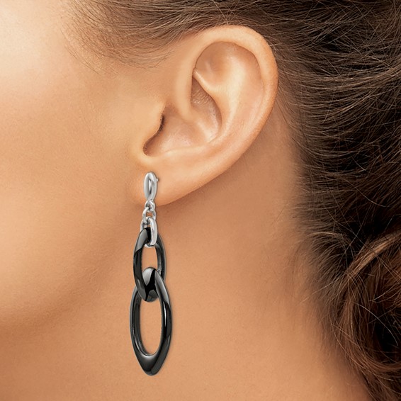 Chisel Stainless Steel Polished with Black Ceramic Post Dangle Earrings