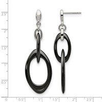 Chisel Stainless Steel Polished Earrings with Black Ceramic Post Dangle view 4