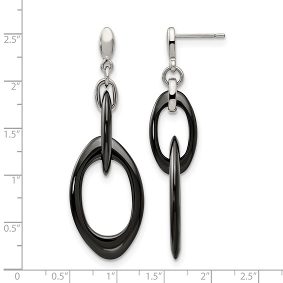 Chisel Stainless Steel Polished with Black Ceramic Post Dangle Earrings