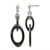 Chisel Stainless Steel Polished Earrings with Black Ceramic Post Dangle view 1