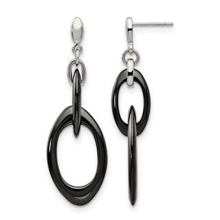 Chisel Stainless Steel Polished with Black Ceramic Post Dangle Earrings