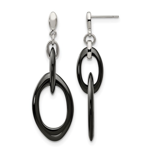 Chisel Stainless Steel Polished Earrings with Black Ceramic Post Dangle