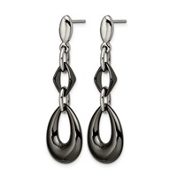 Chisel Stainless Steel Polished Earrings with Black Ceramic Post Dangle view 3