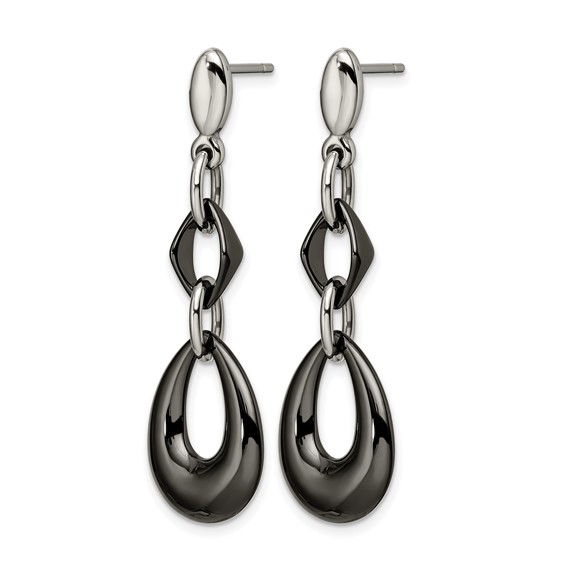 Chisel Stainless Steel Polished with Black Ceramic Post Dangle Earrings