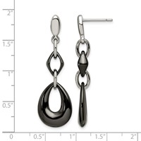 Chisel Stainless Steel Polished Earrings with Black Ceramic Post Dangle view 5