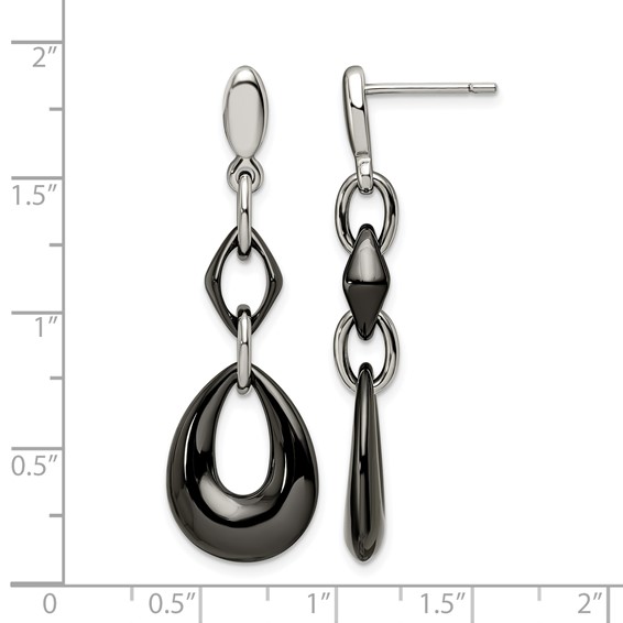 Chisel Stainless Steel Polished with Black Ceramic Post Dangle Earrings