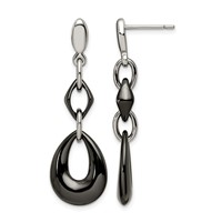 Chisel Stainless Steel Polished Earrings with Black Ceramic Post Dangle view 1