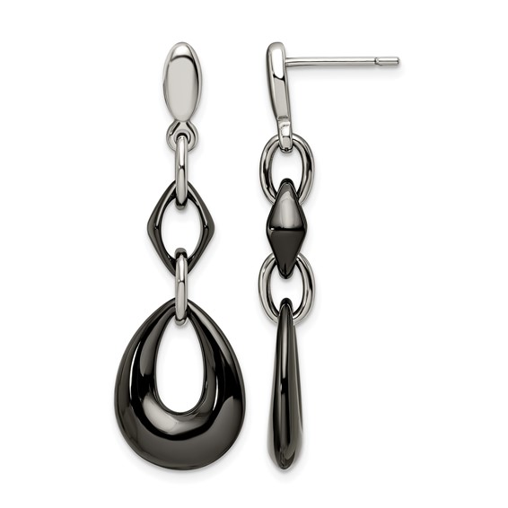 Chisel Stainless Steel Polished with Black Ceramic Post Dangle Earrings