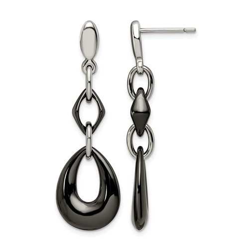 Chisel Stainless Steel Polished Earrings with Black Ceramic Post Dangle