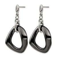 Chisel Stainless Steel Polished with Black Ceramic Post Dangle Earrings view 3