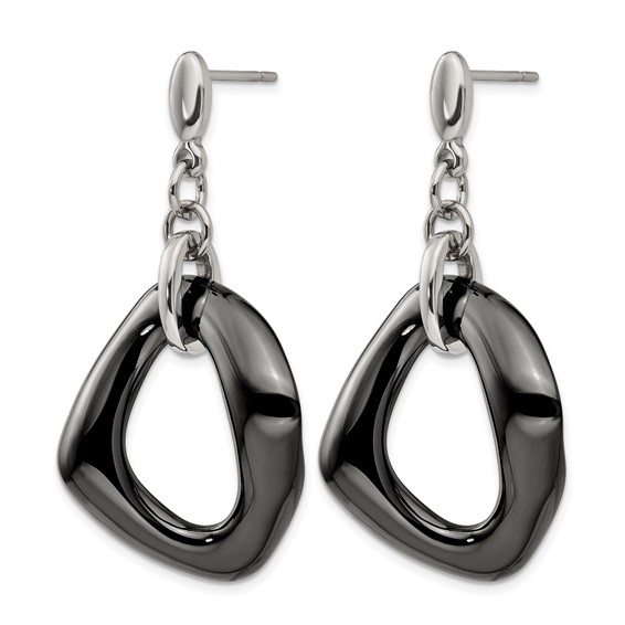 Chisel Stainless Steel Polished with Black Ceramic Post Dangle Earrings