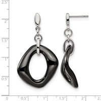Chisel Stainless Steel Polished with Black Ceramic Post Dangle Earrings view 5