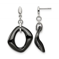 Chisel Stainless Steel Polished with Black Ceramic Post Dangle Earrings view 1