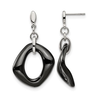 Chisel Stainless Steel Polished with Black Ceramic Post Dangle Earrings