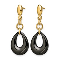 Chisel Stainless Steel Polished Yellow IP-plated Black Ceramic Post Dangle Earrings view 3