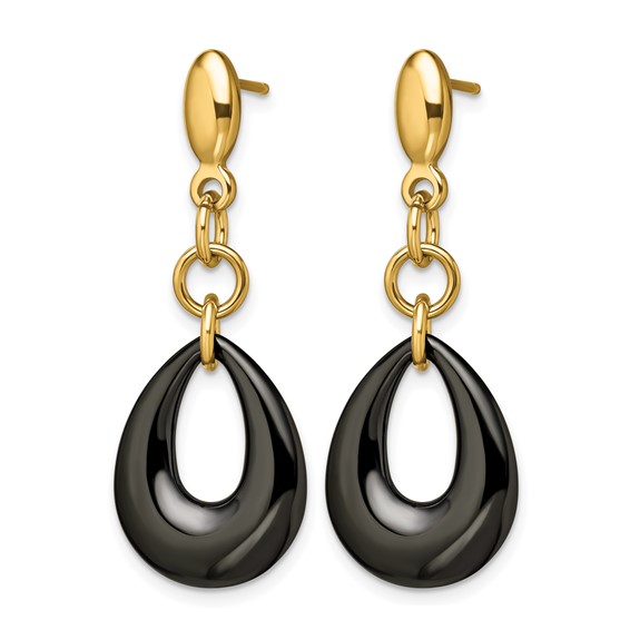 Chisel Stainless Steel Polished Yellow IP-plated Black Ceramic Post Dangle Earrings