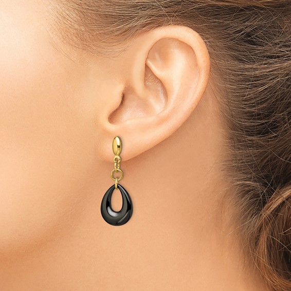 Chisel Stainless Steel Polished Yellow IP-plated Black Ceramic Post Dangle Earrings