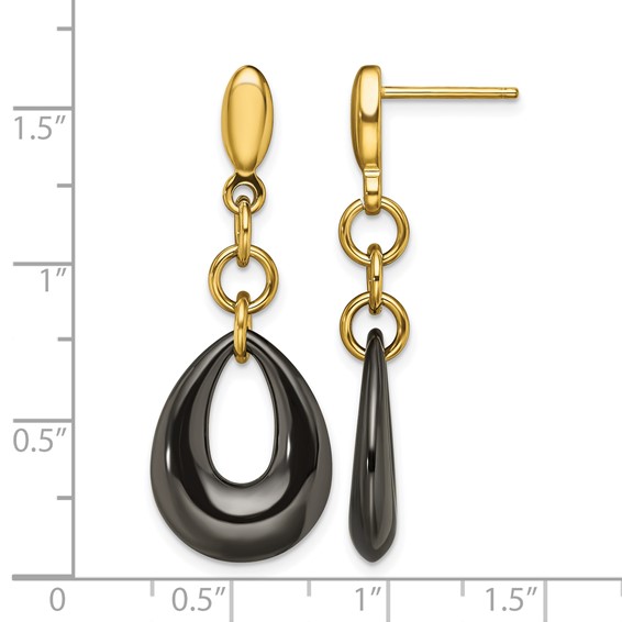 Chisel Stainless Steel Polished Yellow IP-plated Black Ceramic Post Dangle Earrings