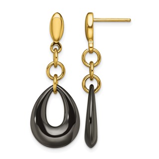 Chisel Stainless Steel Polished Yellow IP-plated Black Ceramic Post Dangle Earrings