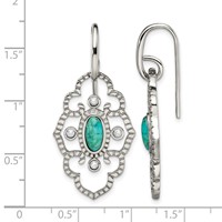Chisel Stainless Steel Polished Imitation Turquoise and CZ Dangle Shepherd Hook Earrings view 5