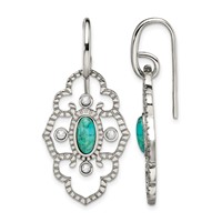 Chisel Stainless Steel Polished Imitation Turquoise and CZ Dangle Shepherd Hook Earrings view 1