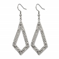 Stainless Steel Polished Textured Ornate Geometric Dangle Earrings view 3